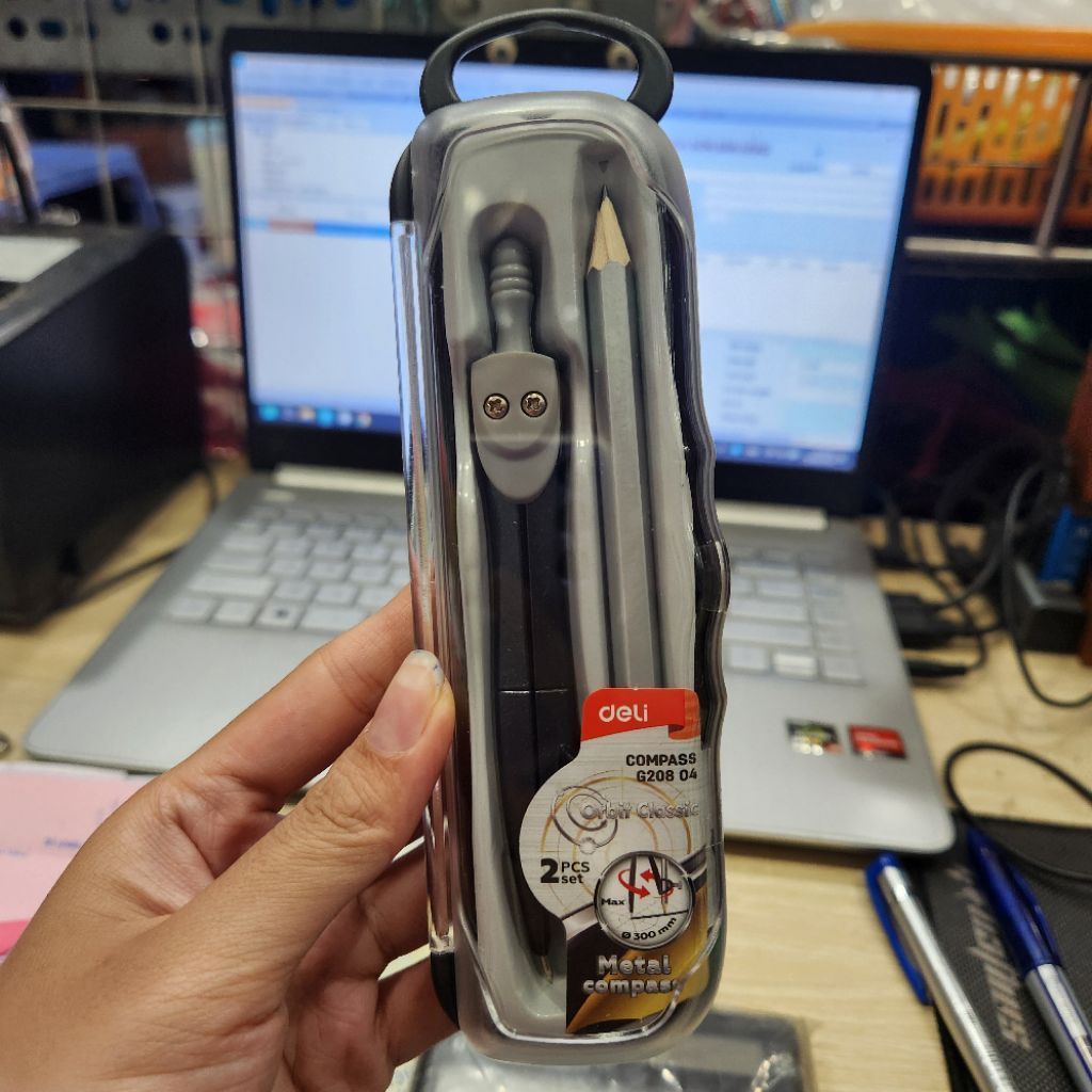Hộp Compa bút chì Deli G20804, compa sắt DELI cao cấp dùng chì gỗ, Metal compass