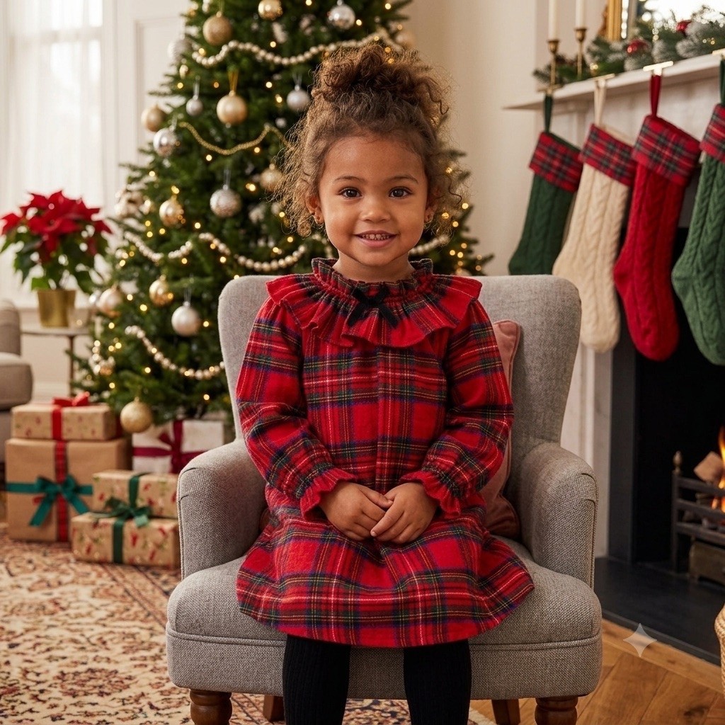 Váy kẻ đỏ noel cho bé gái hãng Next authentic size 12-18m
