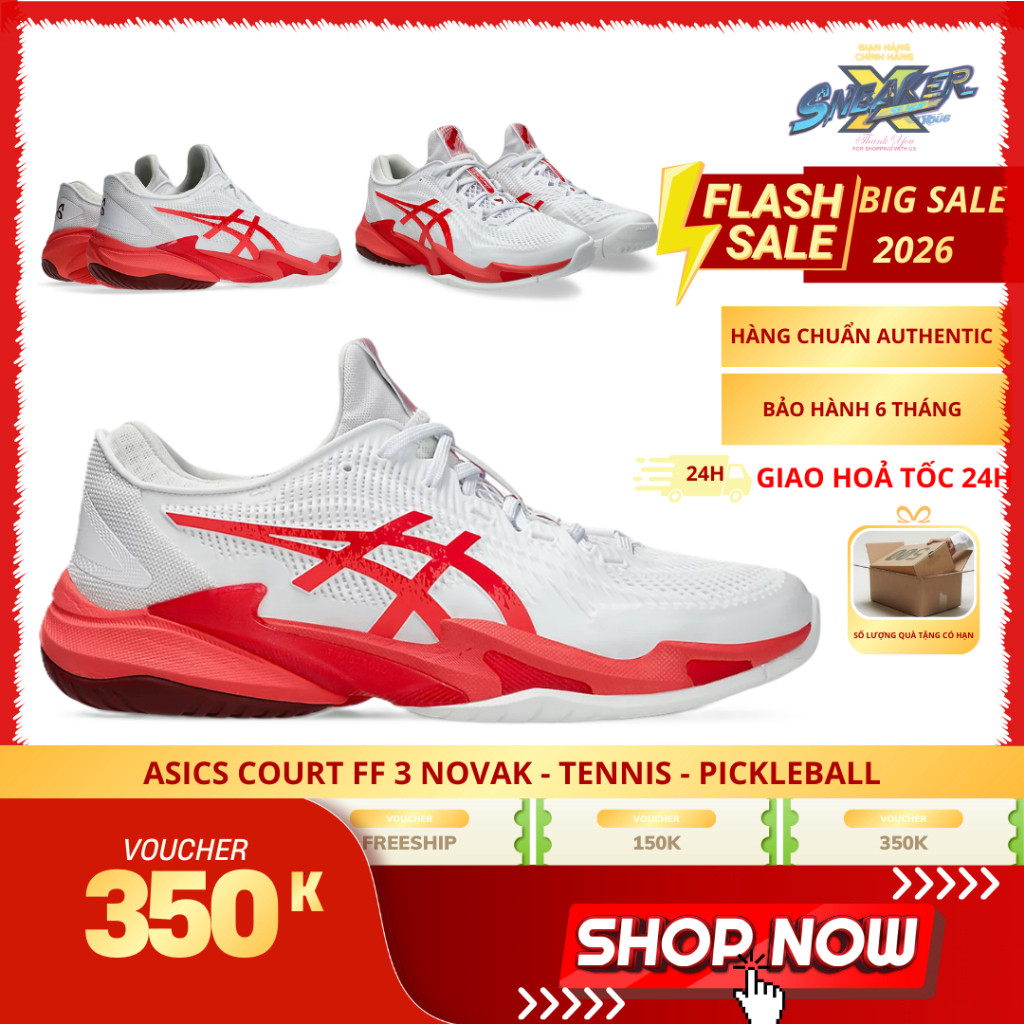 [Big SALE Chính Hãng] Giày Asics Court FF 3 Novak Trắng Đỏ - Thể Thao Tennis Pickleball
