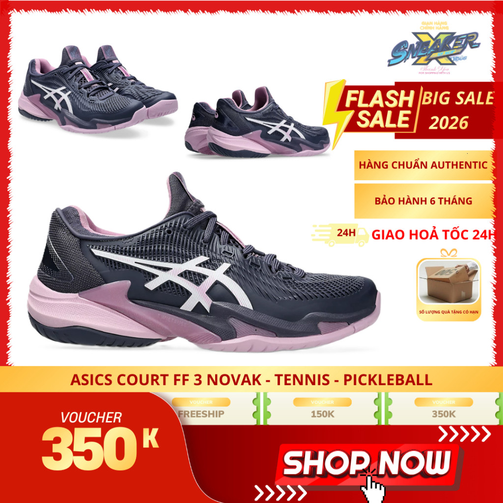 [Big SALE Chính Hãng] Giày Asics Court FF 3 Novak Đen Tím Trắng - Thể Thao Tennis Pickleball