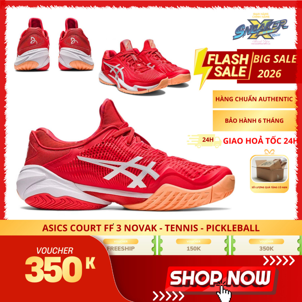 [Big SALE Chính Hãng] Giày Asics Court FF 3 Novak Đỏ Cam Trắng - Thể Thao Tennis Pickleball