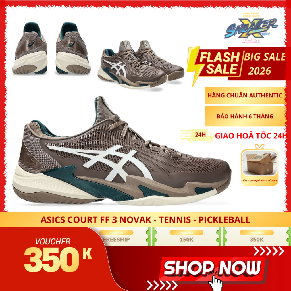 [Big SALE Chính Hãng] Giày Asics Court FF 3 Novak Nâu Xanh Trắng - Thể Thao Tennis Pickleball
