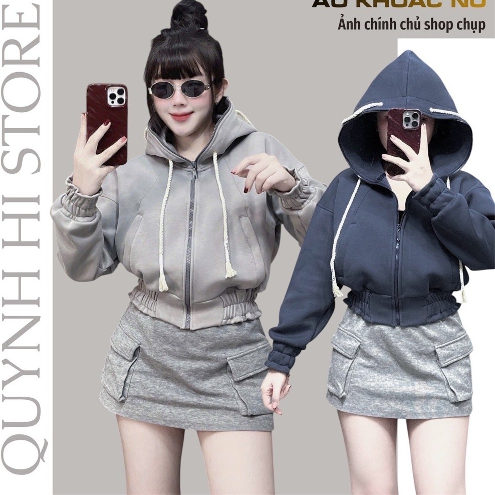 Chính chủ | Áo Khoác Croptop (NGẮN), Nón Xỏ Dây Thừng, Eo Bo Chun Ôm by Quỳnh Hí Store [QH010]