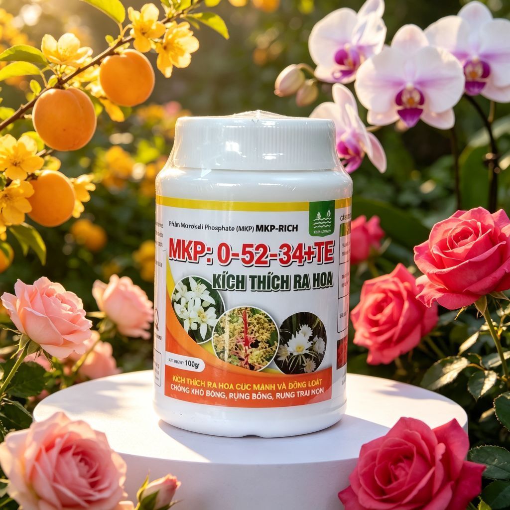 Phân bón lá MKP 0-52-34+TE, kích thích ra hoa mạnh, xử lý ra hoa nghịch vụ, chống rụng hoa và quả no