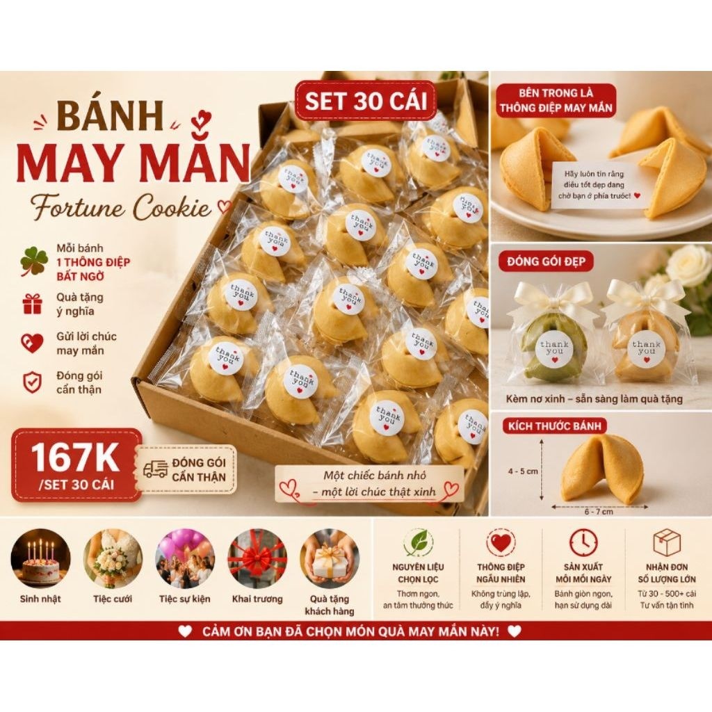 🎁 BÁNH MAY MẮN FORTUNE COOKIE – SET 30 CÁI 🎁