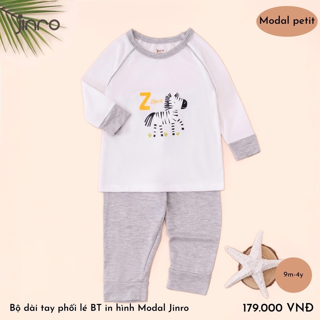 Bộ dài  tay hãng jinro bé trai chất modapetit mềm mịn mát an toàn cho làn da bé