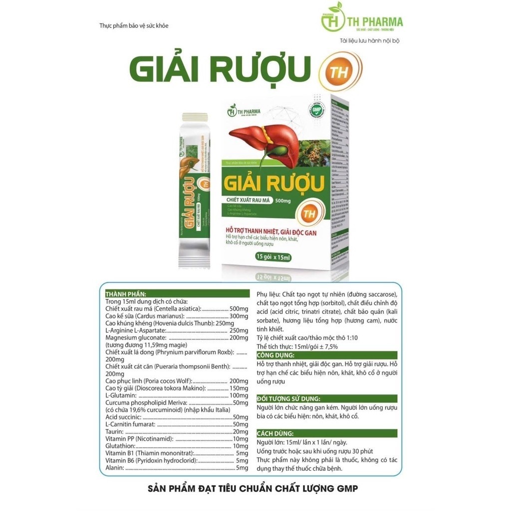 TPBVSK giải rượu TH pharma hộp 15 gói x 15ml