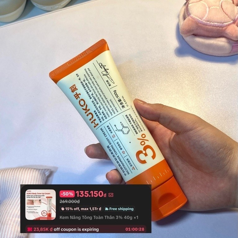 [Pass 97%] kem nâng tone toàn thân 3% Huko