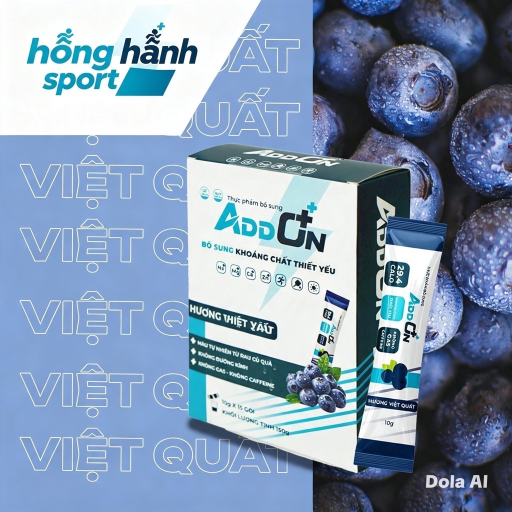Addon 29Calo combo 3 túi 15 gói vị việt quất thơm ngon bột điện giải thể thao bù nước bù khoáng bổ s