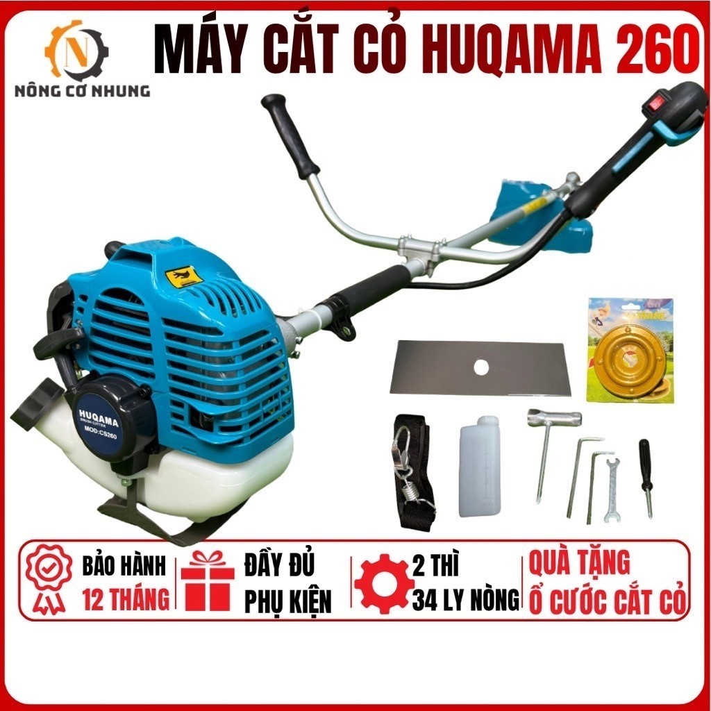 MÁY CẮT CỎ HUQAMA 260 - ĐỘNG CƠ 2 THÌ 34 LY - TẶNG KÈM Ổ CƯỚC