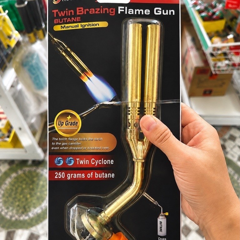 Khò gas 2 nòng, khò gas mini gắn bình gas thép không gỉ, có núm điều chỉnh