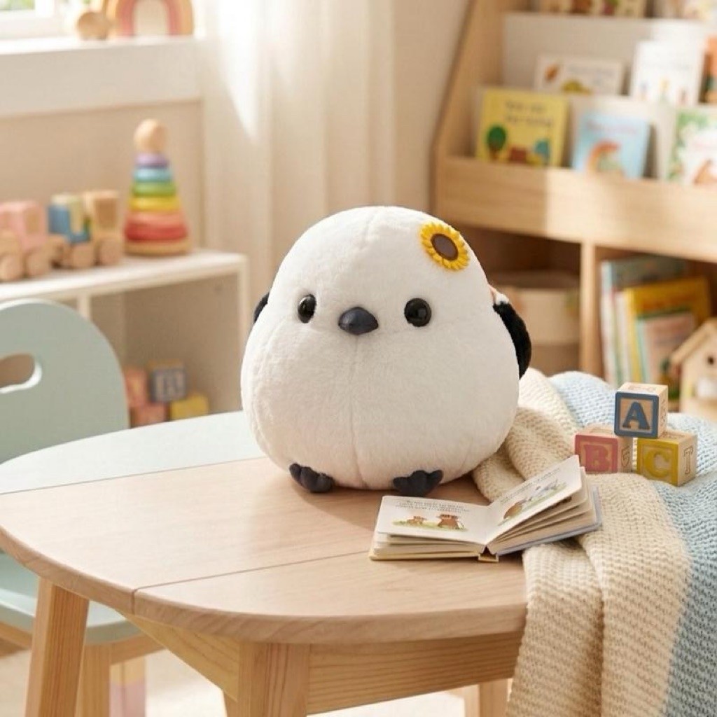 Thú bông chim sẻ tuyết Shima Enaga cài hoa hướng dương Chính hãng Amuse Nhật Bản 30cm(16)