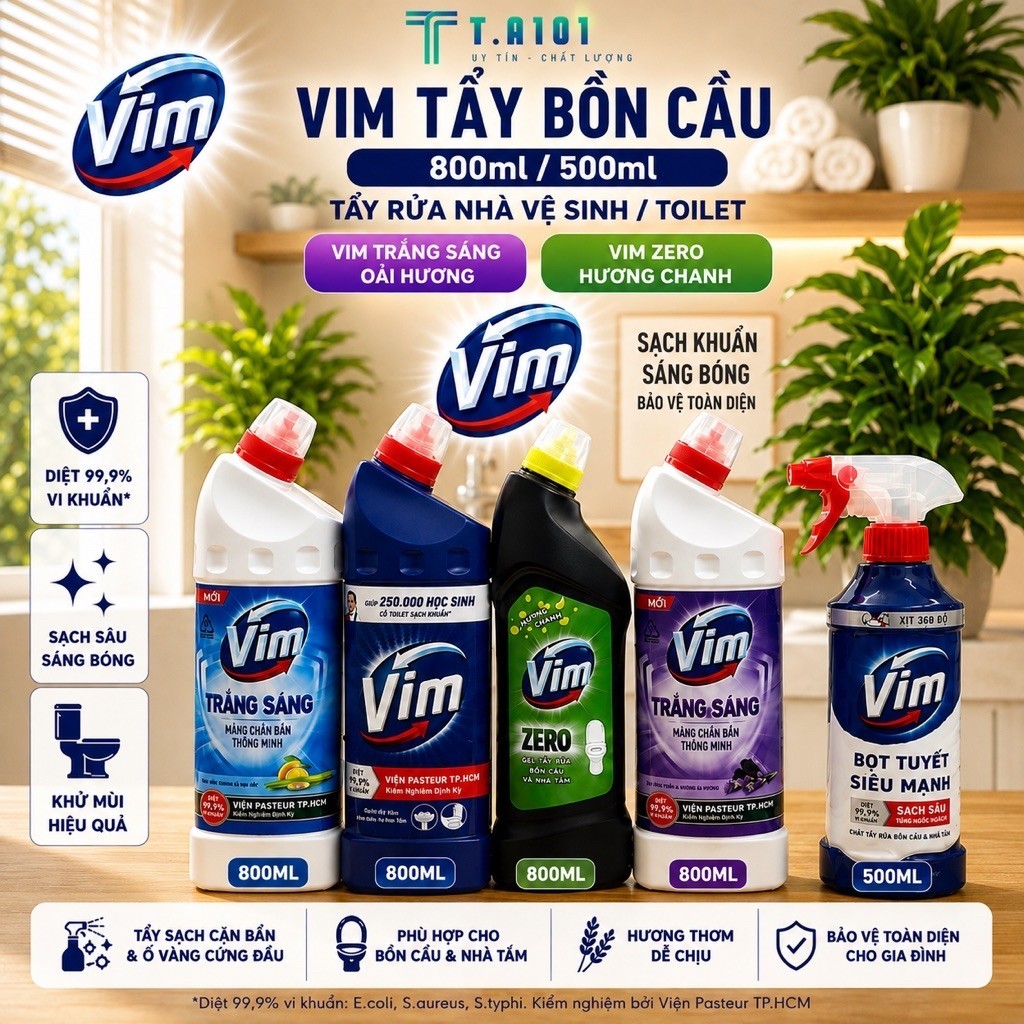 [ Chính Hãng Siêu Rẻ] Vim Tẩy Bồn Cầu 880ML/ Tẩy Rửa Nhà Vệ Sinh/Toilet/ Vim Trắng Sáng Oải Hương/ V
