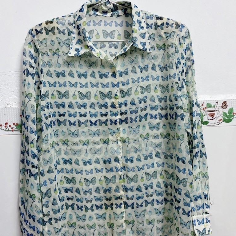 [PASS] Áo sơ mi voan LOGIE đệm vai, size S-M (tag M-L) Nhật
