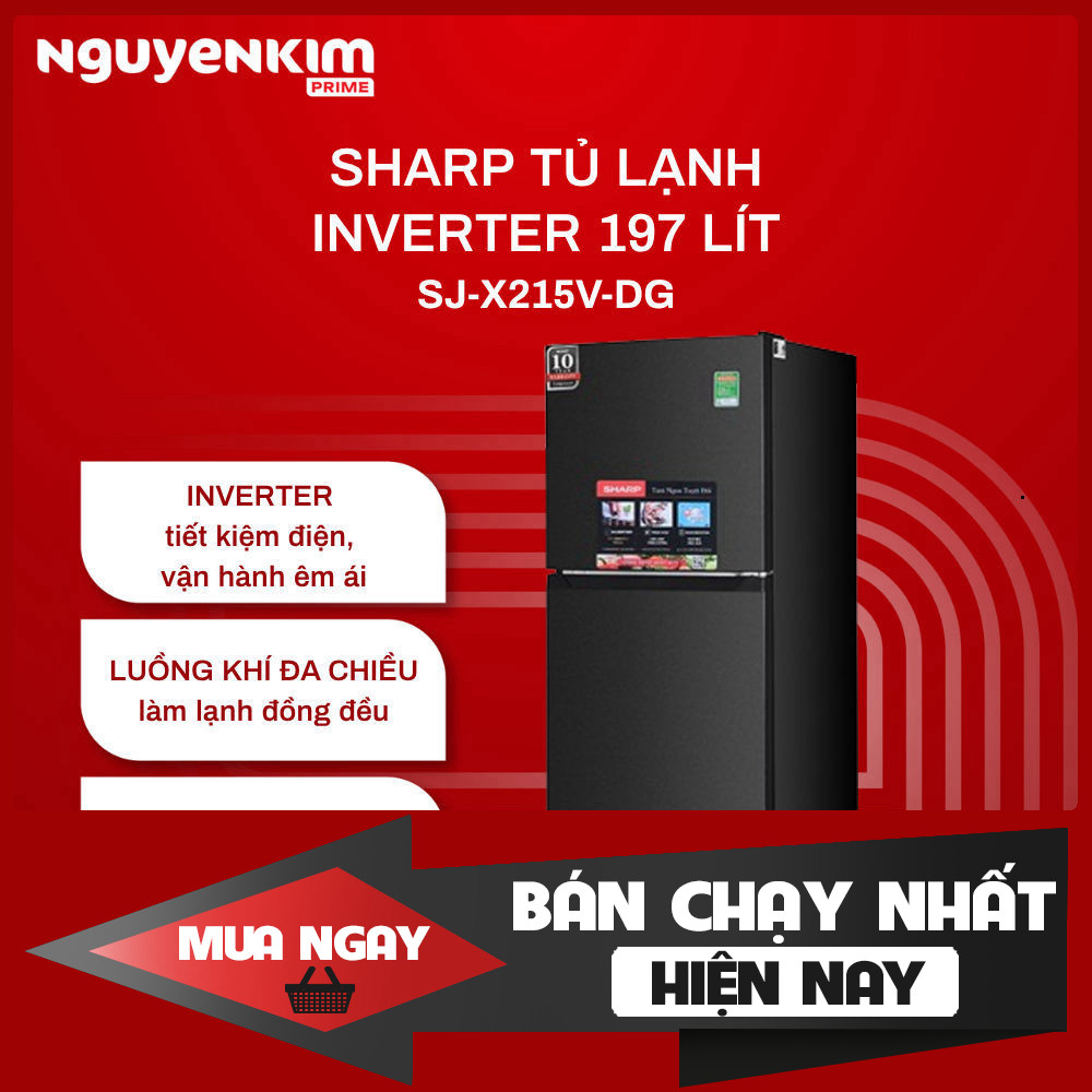 Tủ lạnh 2 cánh Sharp Inverter 197 lít ngăn đông trên SJ-X215V-DG