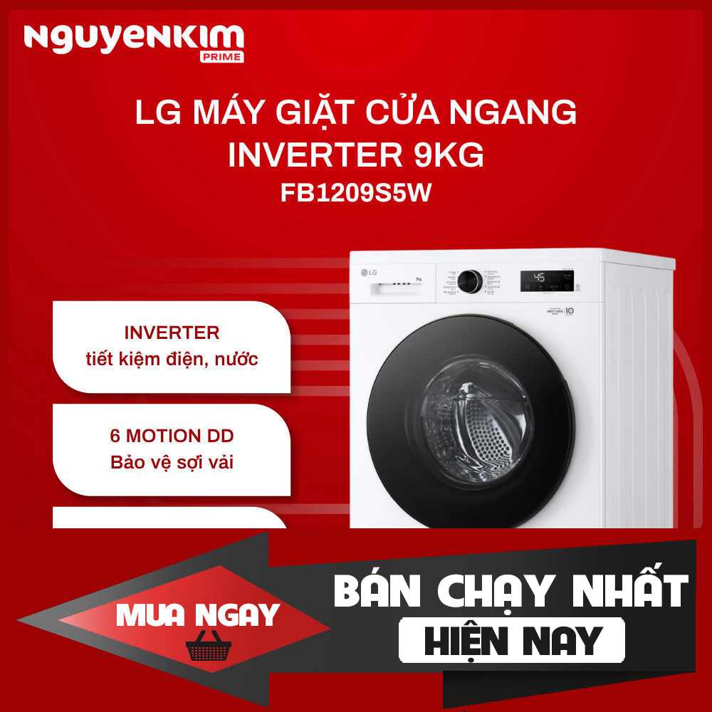 Máy giặt LG Inverter cửa ngang 9 kg FB1209S5W [Bảo hành chính hãng]