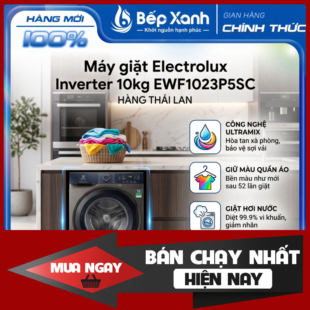 EWF1023P5SC | Máy giặt Electrolux Inverter 10kg EWF1023P5SC, Công nghệ UltraMix Giữ Màu Quần Áo, Hàn