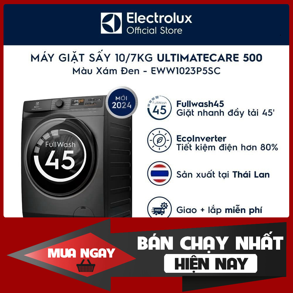Free giao lắp - Máy giặt sấy Electrolux 10/7kg UltimateCare 500 - Xám đen Onyx EWW1023P5SC