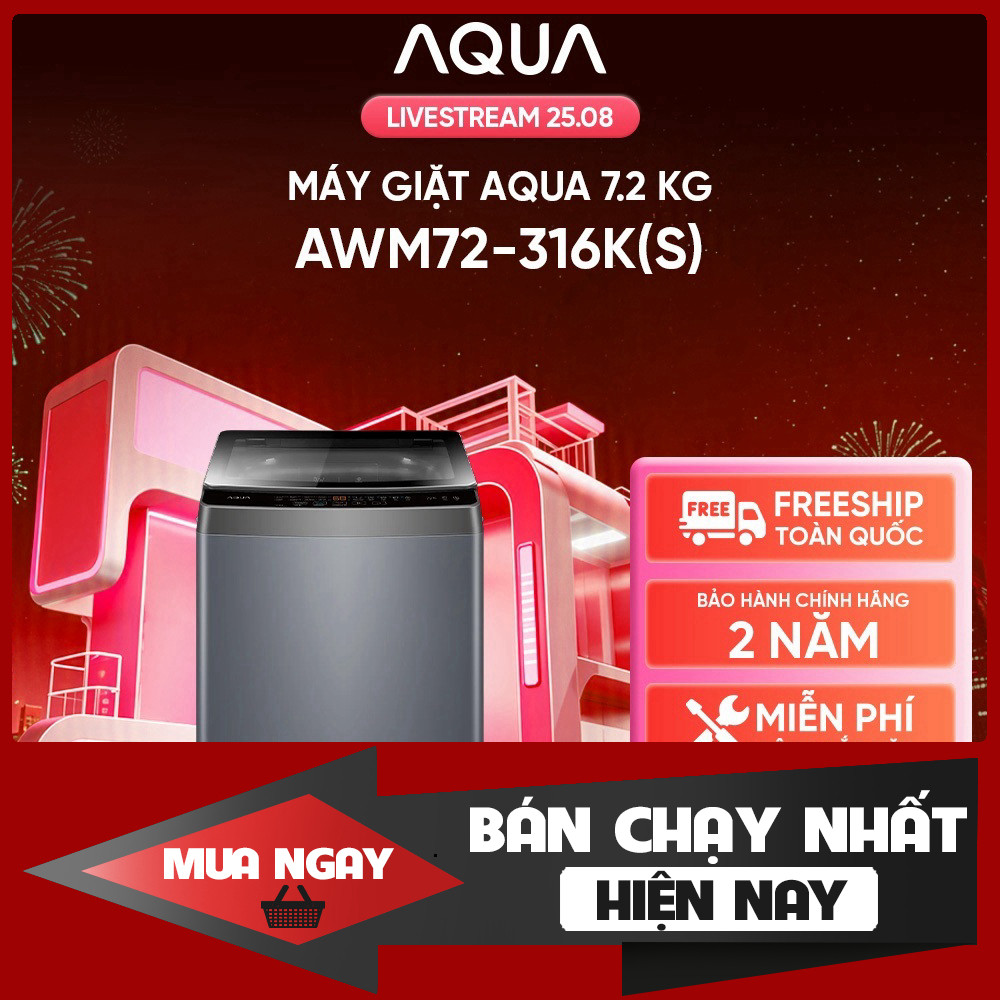 [SALE SỐC] Máy giặt Aqua 7.2 kg AWM72-316K(S) - Bảo hành 2 năm - Freeship toàn quốc