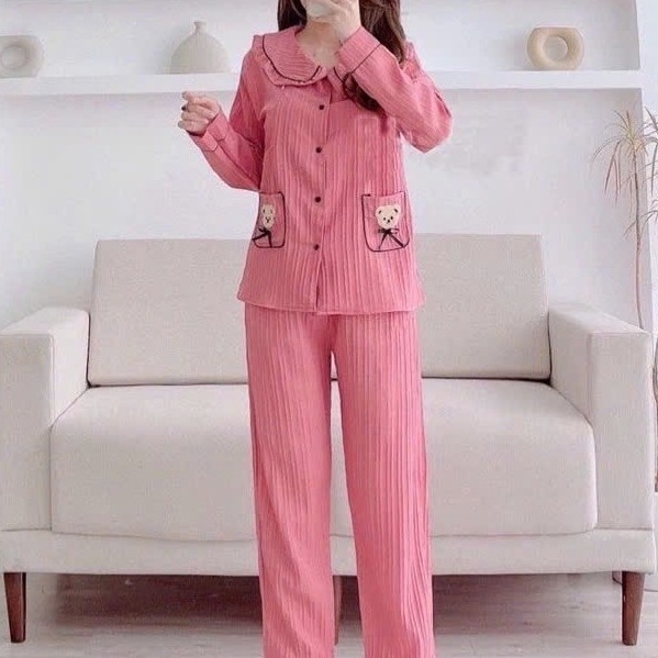 Bộ Bầu Dài Tay Mặc Nhà Hình Gấu Dễ Thương – Đồ Bộ Bầu Thoải Mái Cho Mẹ Bầu