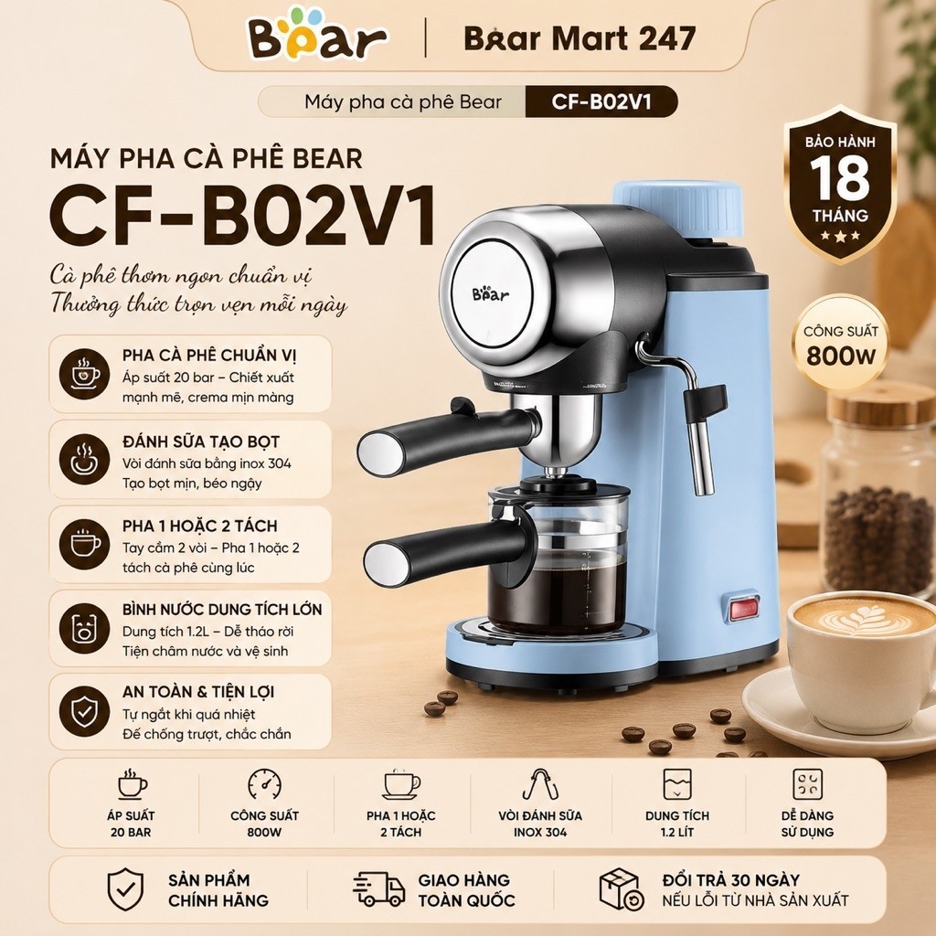 Máy Pha Cà Phê Bear CF-B02V1 Đa Năng Pha Cà Phê Nhanh Tiện Lợi Dễ Sử Dụng Bear Mart 247