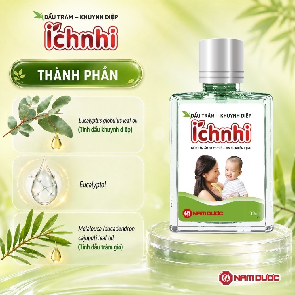 Dầu tràm khuynh diệp Ích nhi giữ ấm, phòng cảm, giảm ho cho bé - chính hãng lọ 30ml full hoá đơn