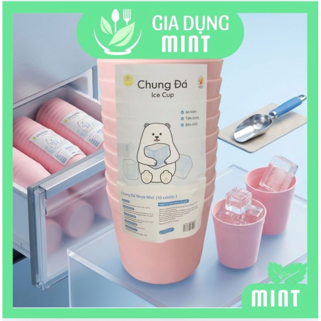 Combo 5/10 Chung nhựa làm đá tủ lạnh , ly nhựa làm đá tủ lạnh dễ lấy và an toàn