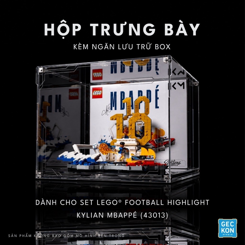 Hộp trưng bày dành cho LEGO Football Highlight Kylian Mbappé (43013) Kèm ngăn lưu trữ box | Hệ Modul