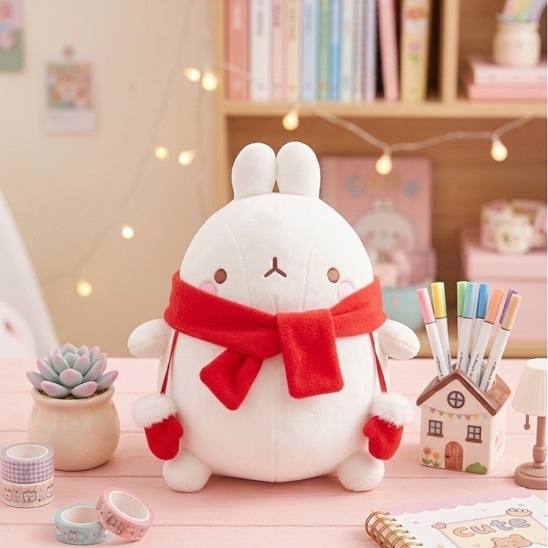 Gấu chính hãng- Thỏ Molang hạnh phúc 25cm, Molang quàng khăn găng tay dễ thương, đầy đủ tag mác new(