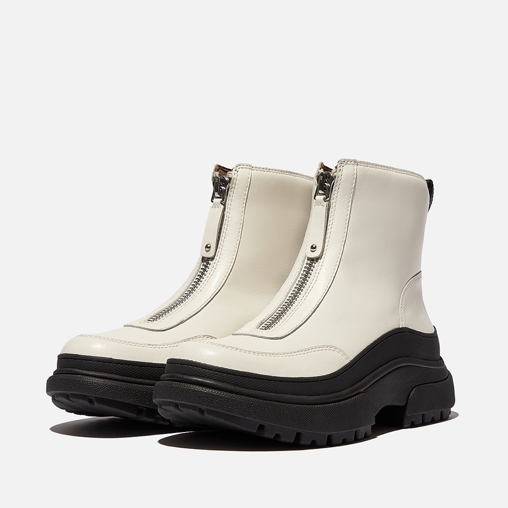 FitFlop Wylder Zip-Front Leather Ankle Boots nữ – Boots da cổ ngắn đế chunky, khóa kéo zip