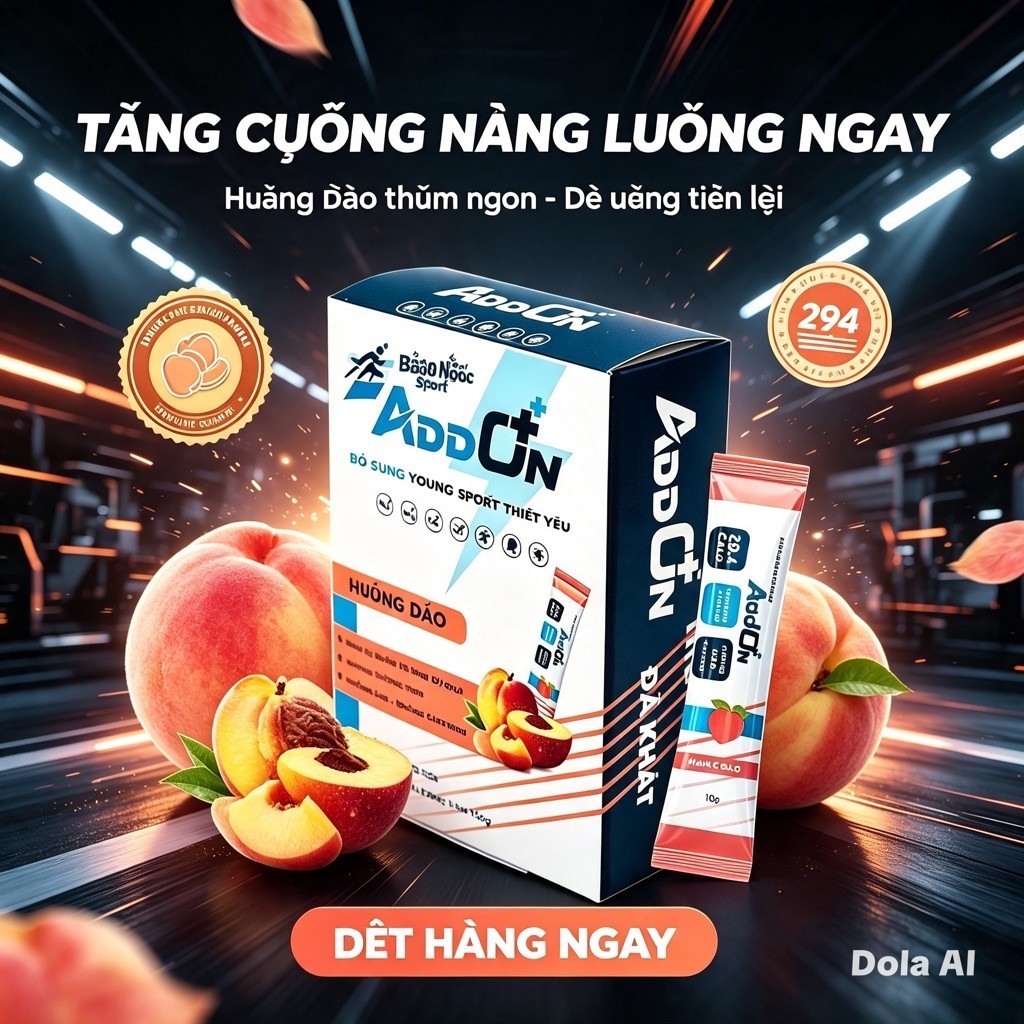 Addon 29calo vị Đào túi 15 gói bột điện giải thể thao bù nước bù khoáng bù điện giải bổ sung vitamin