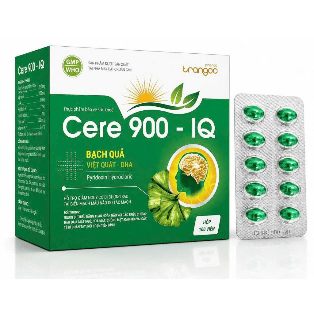 Ginkgo Biloba Care 900 IQ Hoạt huyết dưỡng não Brain Care Ginkgo Nttokinase Giúp hoạt huyết, tăng cư