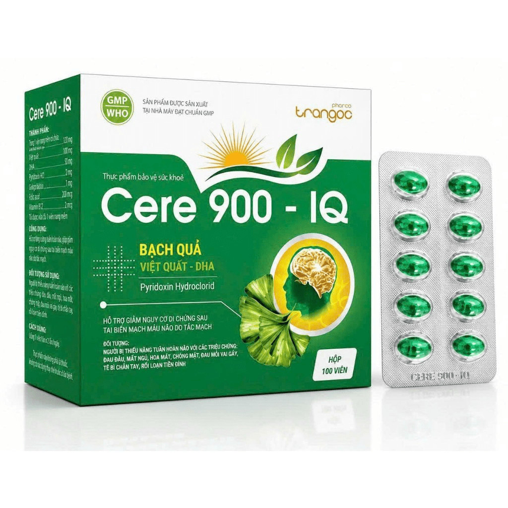 Ginkgo Biloba Care 900 IQ Hoạt huyết dưỡng não Brain Care Ginkgo Nttokinase Giúp hoạt huyết, tăng cư