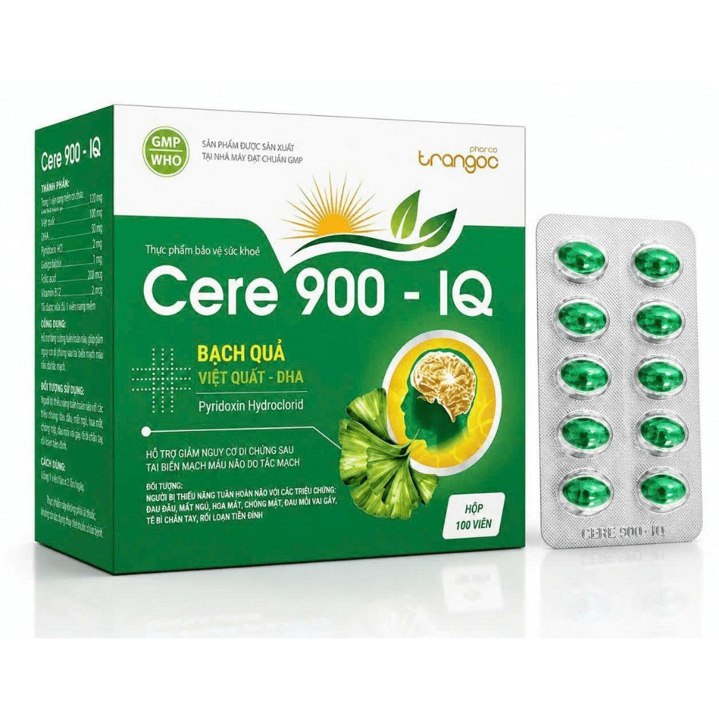 Ginkgo Biloba Care 900 IQ Hoạt huyết dưỡng não Brain Care Ginkgo Nttokinase Giúp hoạt huyết, tăng cư