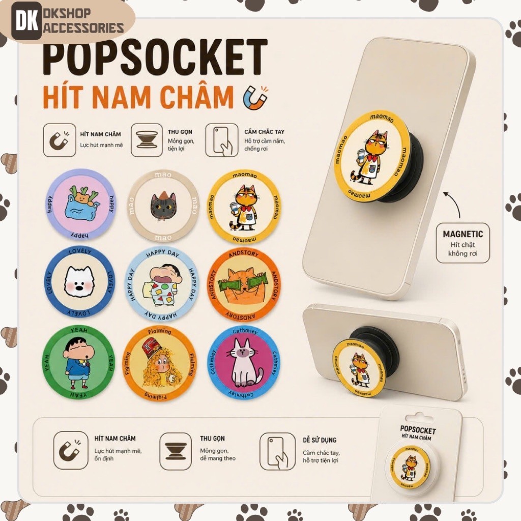 Popsocket Từ Tính Xoay 360° Gắn Lưng Ốp – Hít Nam Châm Siêu Chắc, Cầm Chắc Tay | DKshop