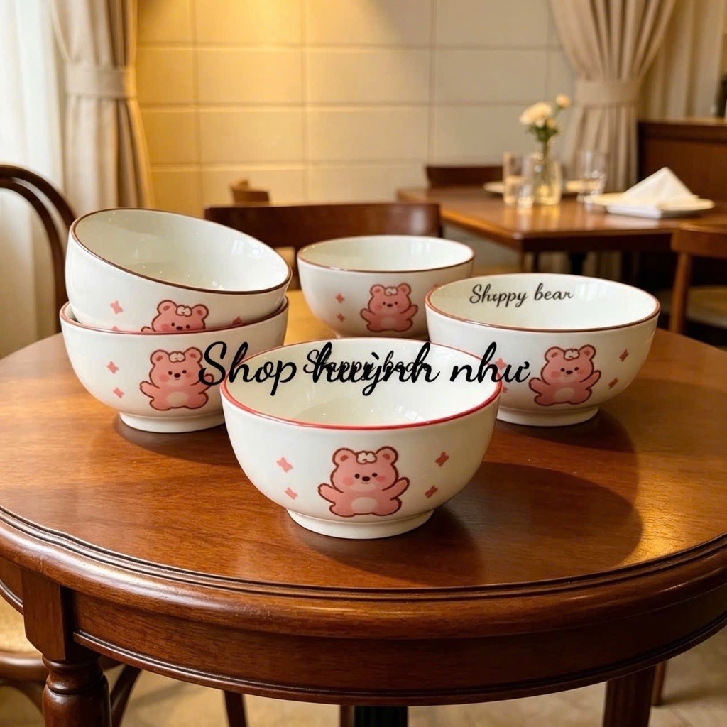 [SHOP 3K MARTS II ]Combo 10 chén sứ 4D hình gấu hồng siu đẹp men sứ dày dặn