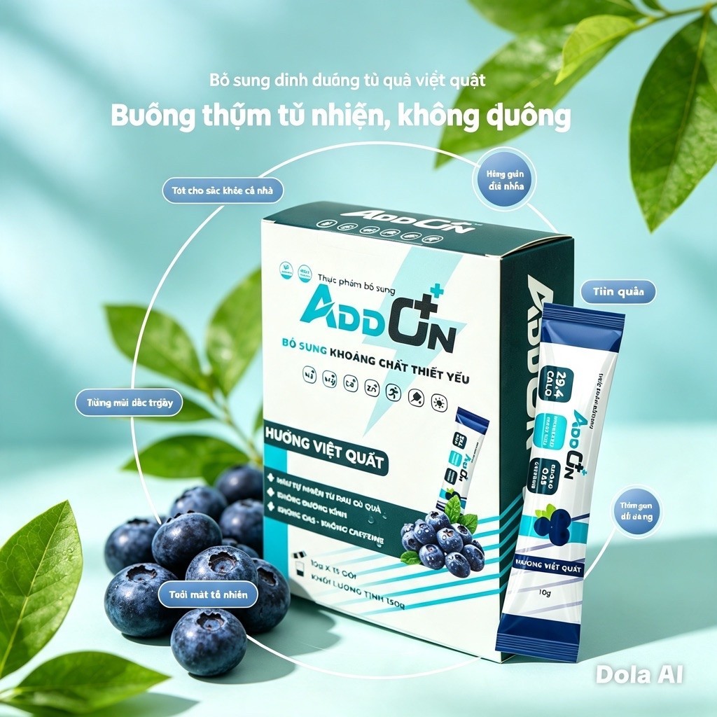 Addon 29calo vị việt Quất combo2 túi 15gói bột điện giải thể thao,bù nước bù khoángđiện giải bổ sung