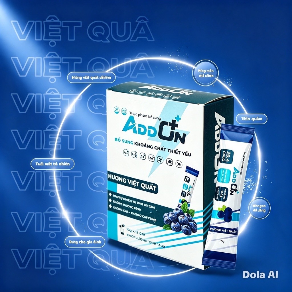 Addon 29calo vị việt Quất túi 15 gói bột điện giải thể thao bù nước bù khoáng,điện giải bổ sung vita