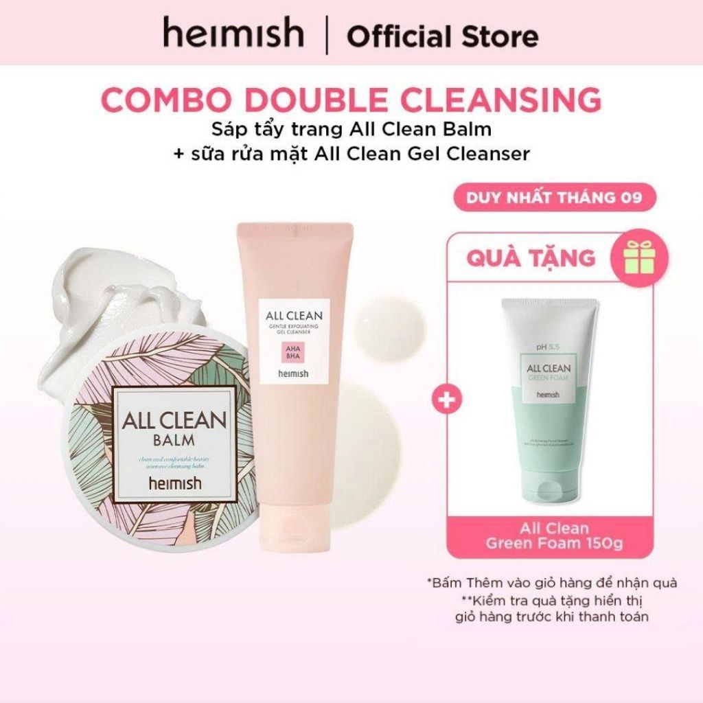 Combo Bộ đôi Double Cleansing heimish -  Sáp tẩy trang All Clean Balm và sữa rửa mặt All Clean Gel C