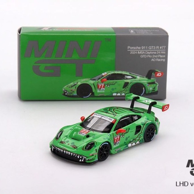 Mô Hình Xe Mini GT 1:64 Porsche Rexy 911 GT3 R #77 AO Racing IMSA Daytona 2024 "Rexy" (New Card)