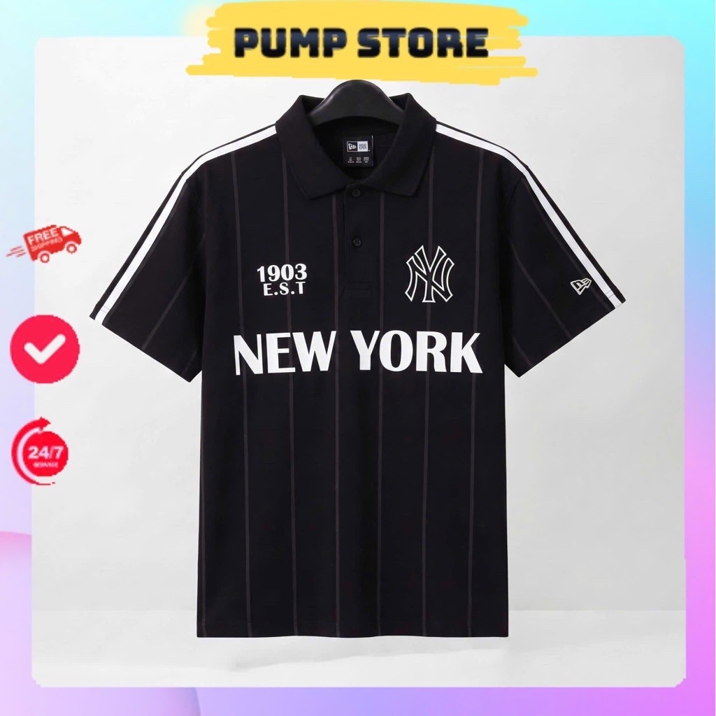 [ Auth ] Áo Polo New Era New York Đen Sọc | Pum Store |