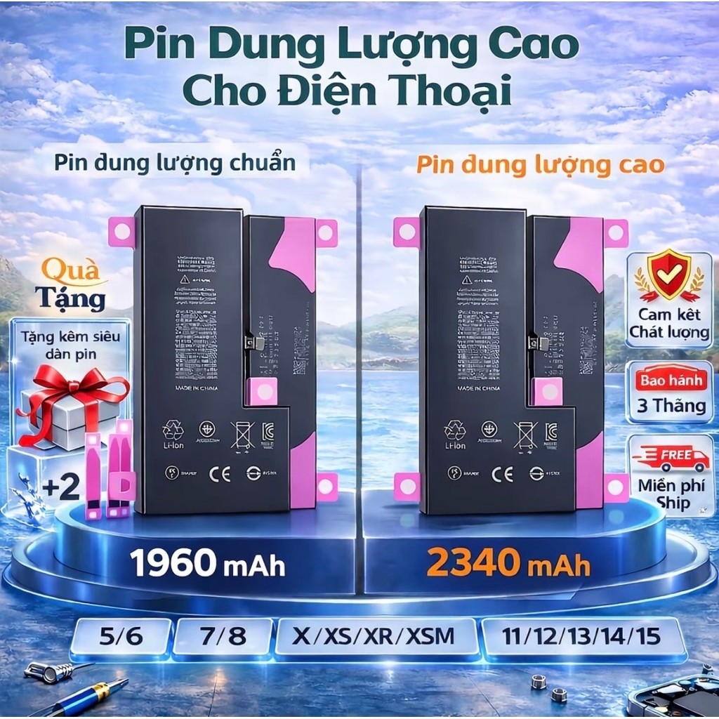 Pin Dung Lượng Cao Cho ip 5S/5SE/6G/6S/6Plus/6SPlus/7G/7Plus/8G/8Plus/X/XSX/XR/XSM/11/12/13/14/15/pr