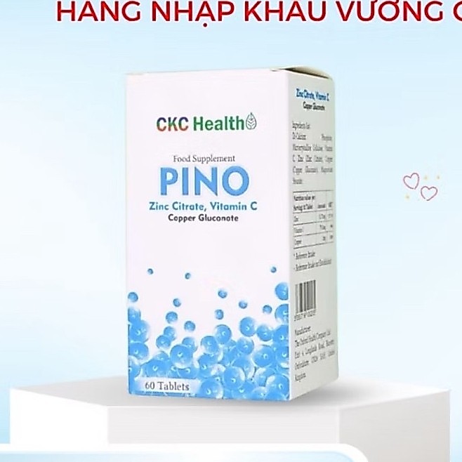 Viên uống kẽm Pino CKC Health, tăng đề kháng, hỗ trợ miễn dịch, hộp 60 viên