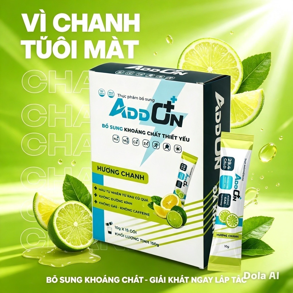 ADDON 29 Calo bột điện giải túi 15 gói vị Chanh thơm mát nước uống bù khoáng điện giải bổsung muốikh