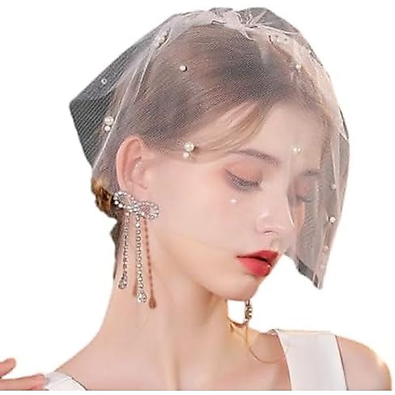 Studded Veil Head Covering Mantilla Head Covering Cưới Phụ Kiện Tóc Trắng Đám Cưới Veil Khăn Trùm Đầ