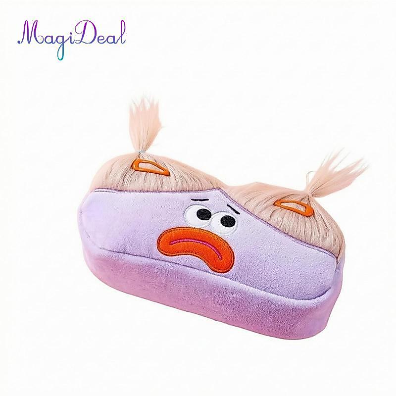 MagiDeal Fuzzy Pencil Case Thêu mặt Nhồi bông Túi đựng bút chì Fuzzy Tufts Violet