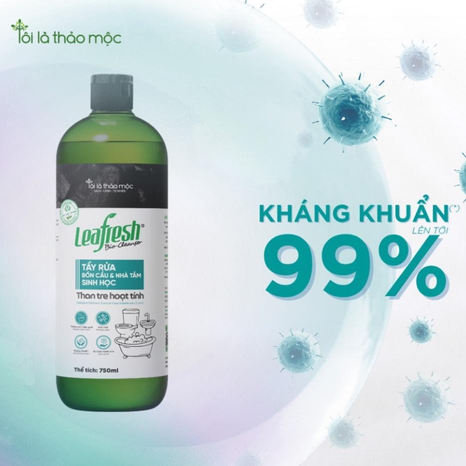 Tẩy rửa bồn cầu, nhà tắm sinh học than tre hoạt tính Leafresh 750ml - sạch khuẩn, khử mùi, an toàn c