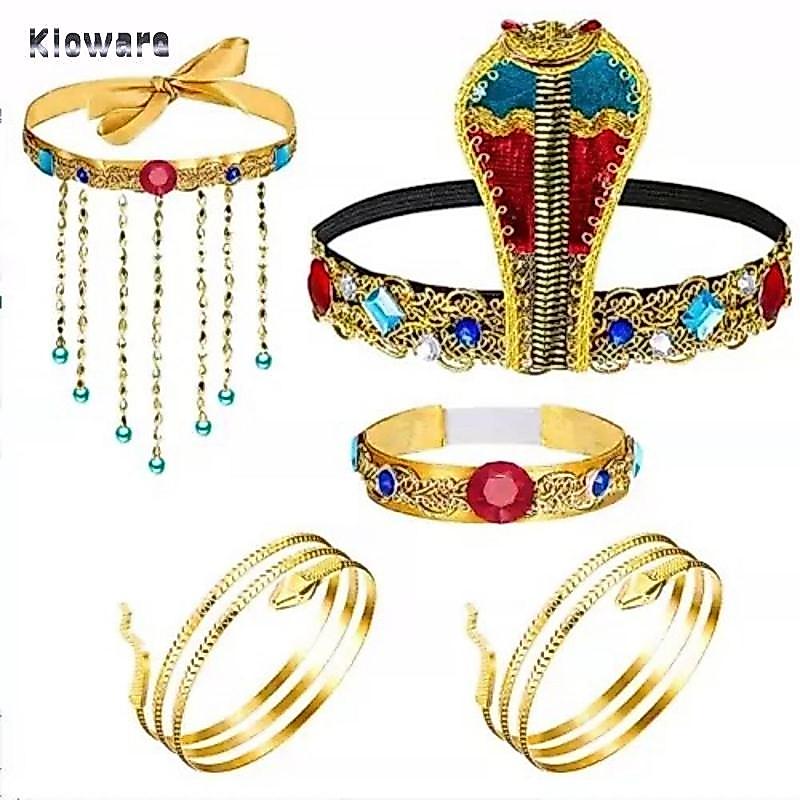 Bộ 5 Đồ Trang Sức Ai Cập Filigree Nữ Hoàng Ai Cập Bộ Trang Sức Ai Cập Mũ Đội Đầu Nhẹ Nữ Hoàng Ai Cập