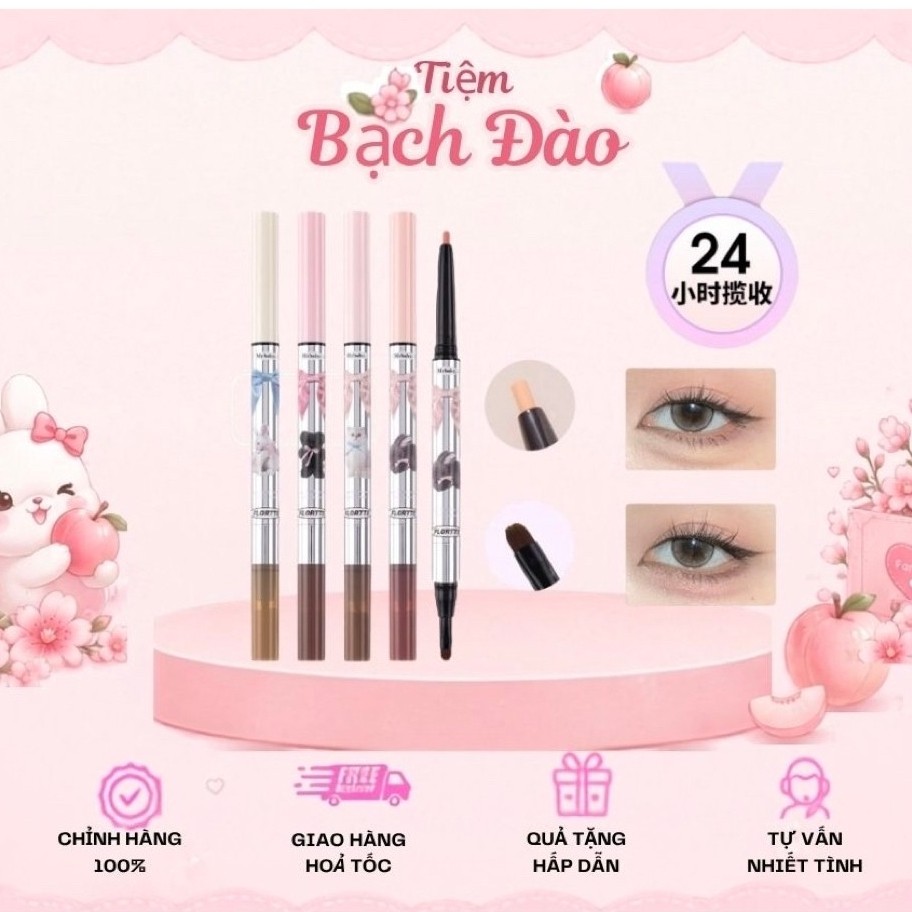 [FLORTTE] Bút Kẻ Bọng Mắt 2 Đầu FLORTTE  Tạo Bọng Mắt Cười Tự Nhiên, 4 Màu Hot