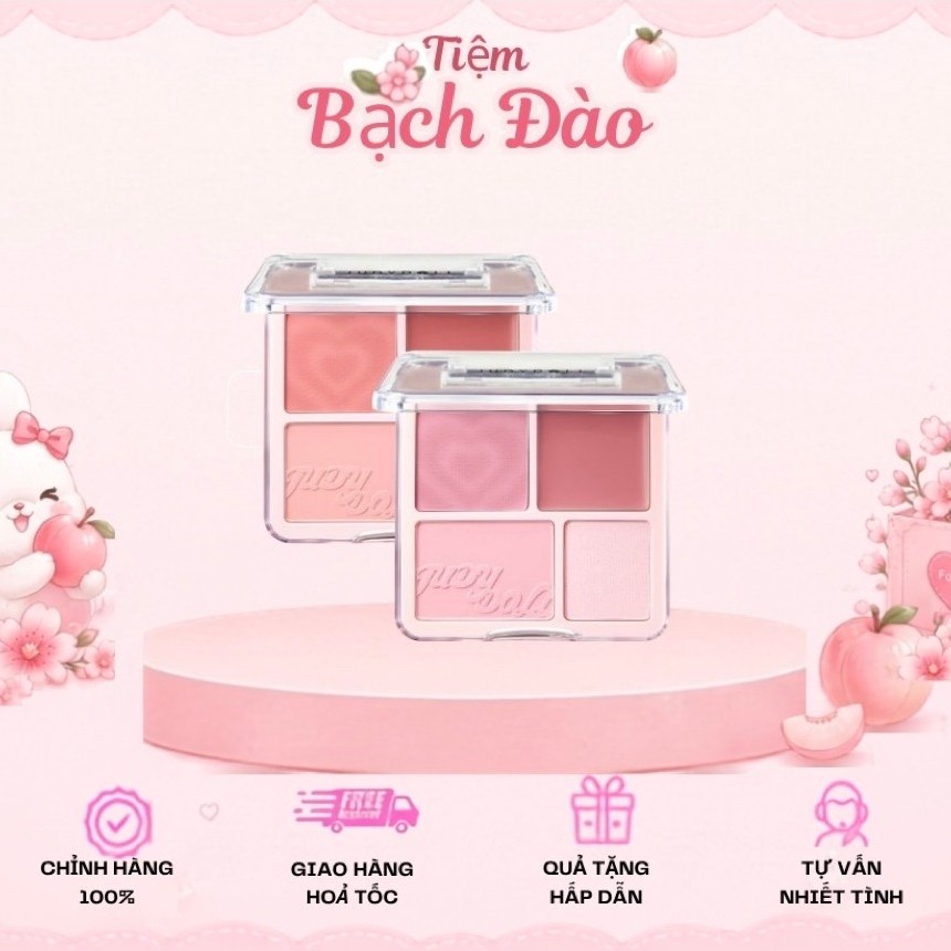 [JUDYDOLL] Bảng Phấn Má Hồng Bắt Sáng JUDYDOLL 4 Ô Tông Lì Đa Năng Mềm Mịn Trang Điểm Tự Nhiên Lâu T